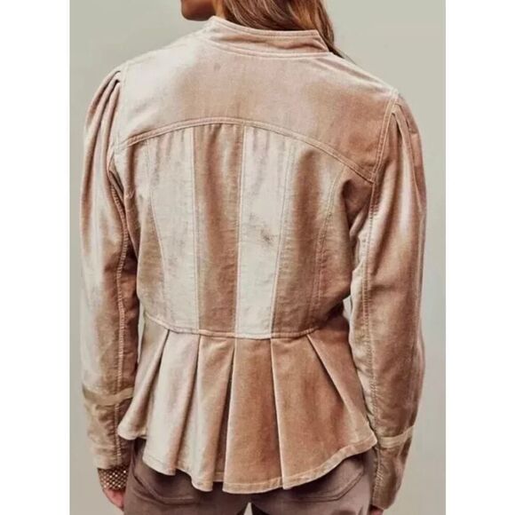 Free People Ballet Racer Ruffle Velvet Jacket Size XS Crop Fitted Button NEW Vel - Picture 2 of 8